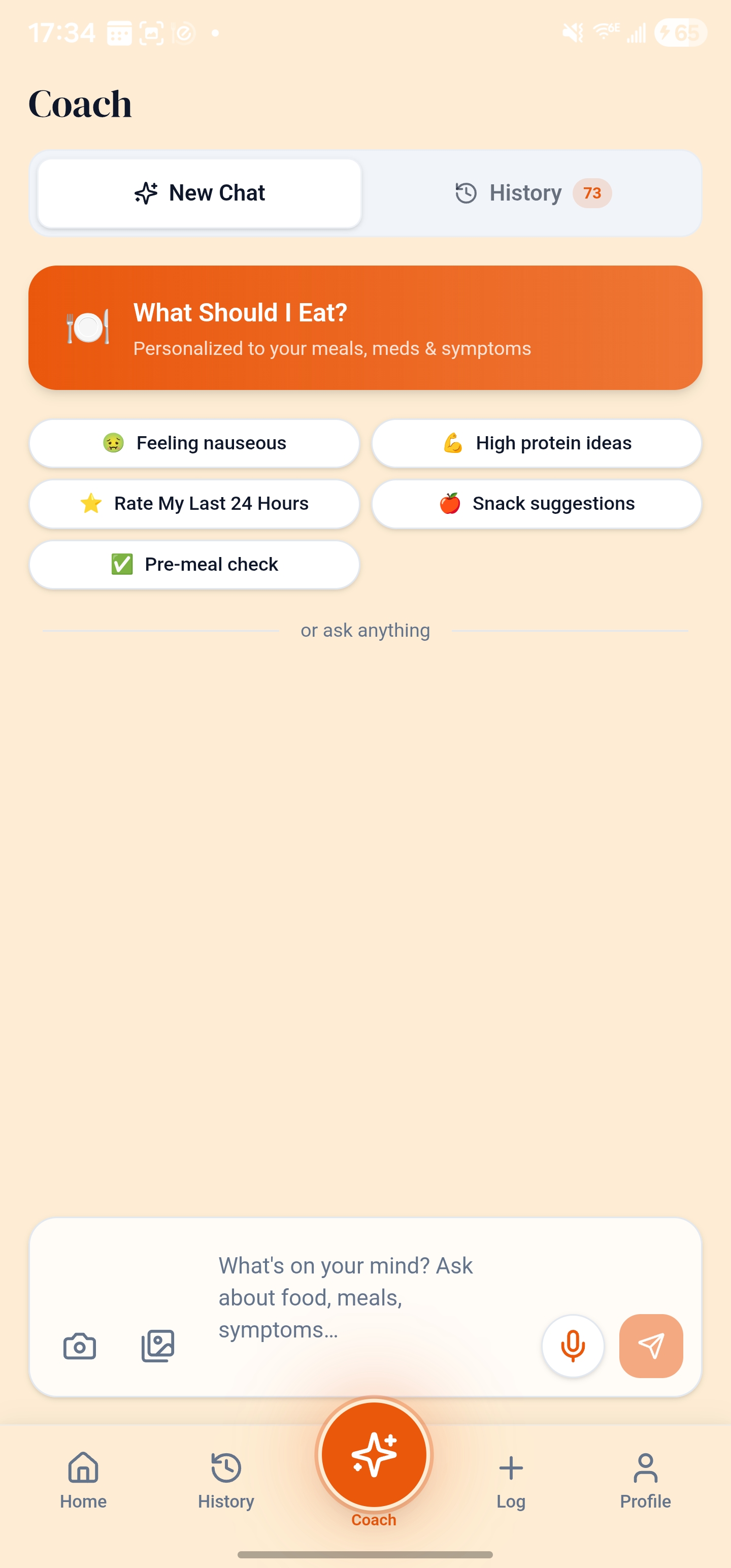 AI Chat Coach answering a question about eating steak on Mounjaro